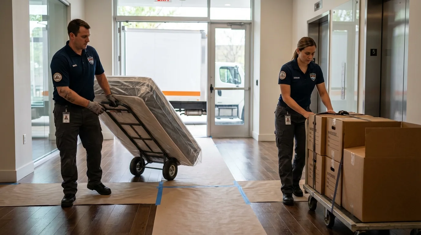 Professional apartment movers loading elevator in Guaynabo, PR